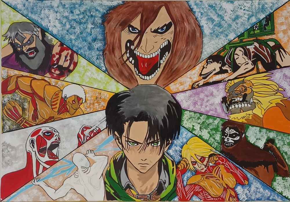 Оригинална ръчно рисувана картина ATTACK ON TITAN  – 100×70 см