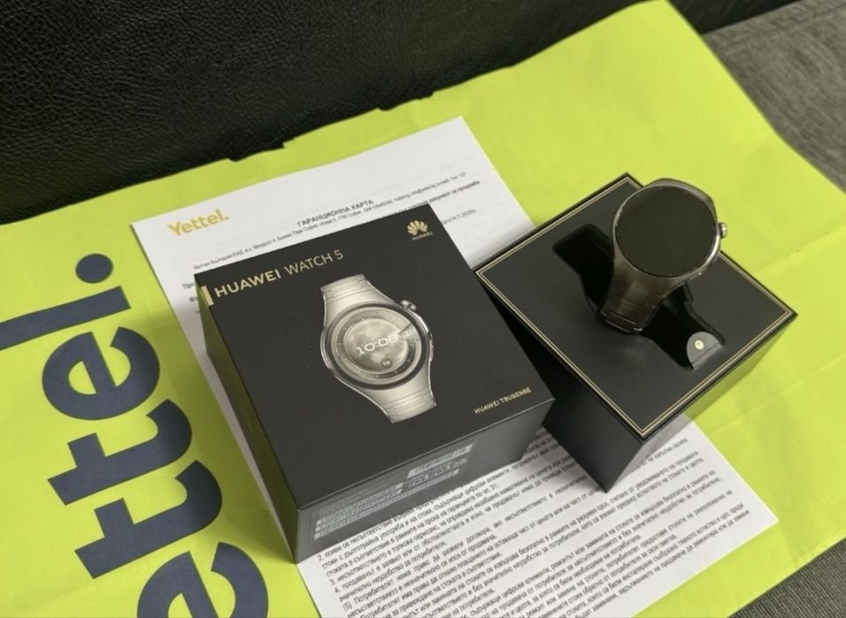 КАТО НОВ 46mm Huawei Watch 5 Yettel Гаранция 2026г. Titanium