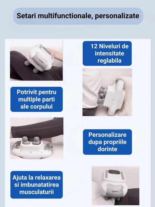 Aparat electric de masaj cu vibratii, tip Pistol Gun cu percutie, 4 moduri, 12 viteze, 3200 RPM, pentru relaxare tonifiere recuperare si antistres