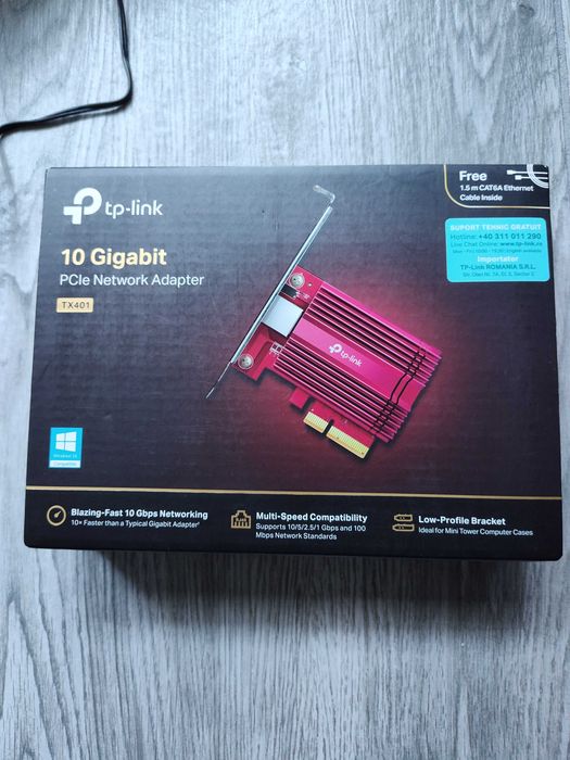 Vând placă de rețea TP-LINK TX401, interfață PCI-Express, suport până la 10 Gbps