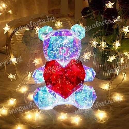 Светещо 3D Led Мече със Сърце в Луксозна Кутия с Панделка