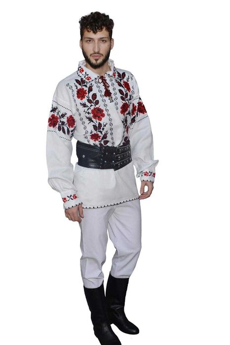 Chimir Traditional din piele naturala- cu 3 catarame- cu Lupul Dacic ...