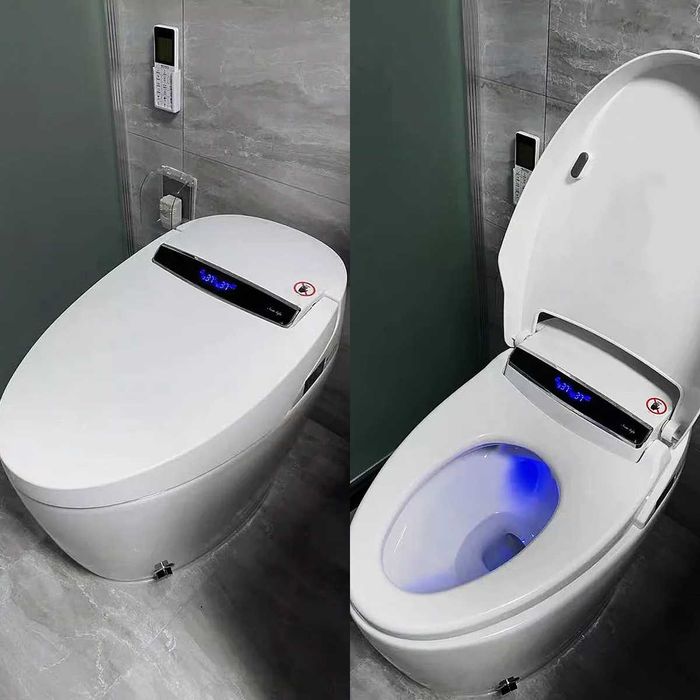 Бяла SMART тоалетна автоматичен капак гласово управление сешоар биде