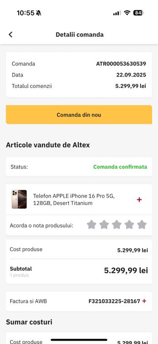 Telefon APPLE iPhone 16 Pro 5G, 128GB, Desert Titanium