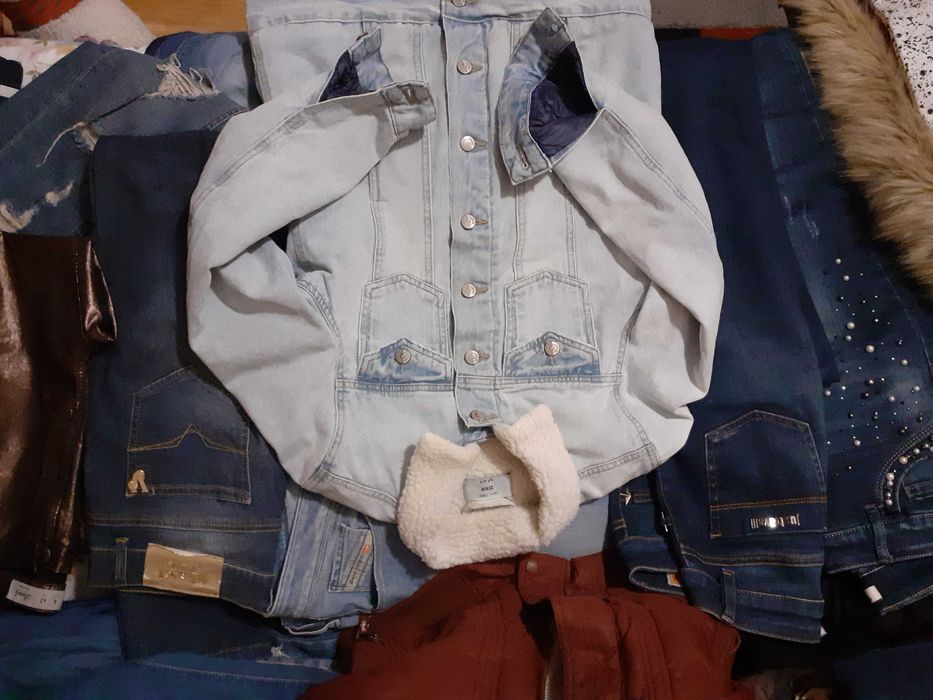Geacă groasă din denim,oversized căptușeală sherpa,mărime M