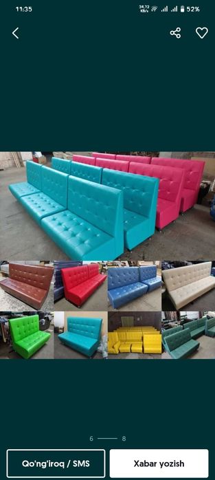Yumshoq mebellar kafe va barlar uchun.