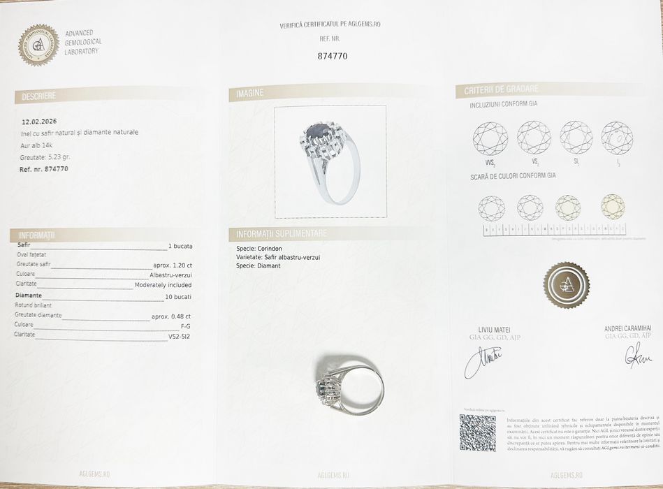 Inel din aur 14k cu safir si diamante naturale