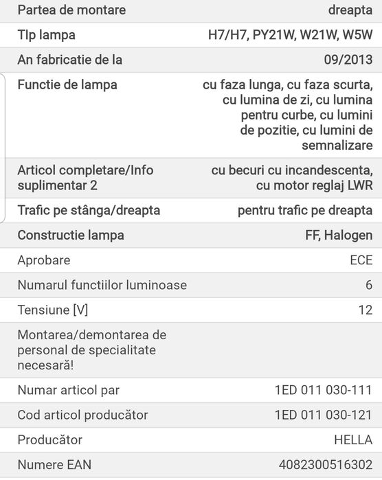 Far Sprinter 2006-2012 450 Lei 2013-2017 750 Buc TOATĂ GAMA DE FARURI