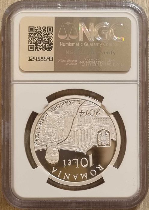 Moneda BNR 10 lei argint Universitatea Bucuresti gradata NGC PF 69