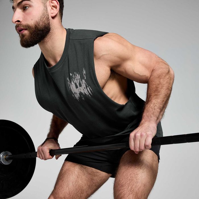 Мъжки потник - черeн с избелен ефект от органичен памук