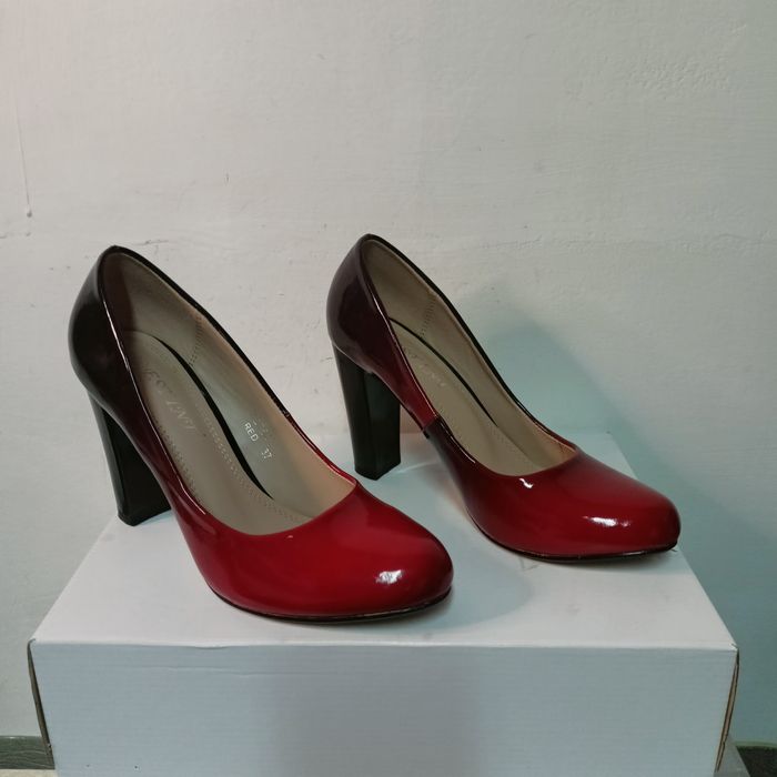 Pantofi Office/Elegant Estiny - Efect Ombré Roșu & Negru mărimea 37