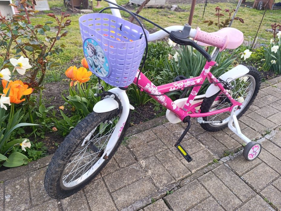 Детско розово колело с помощни гуми - 18 цола