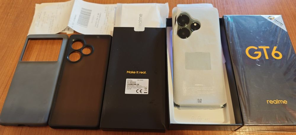 Telefon REALME GT6 ca NOU, Snapdragon 8 Gen3, 20Gb RAM*512Gb  stocare, foto premium, original la cutie, factura și bon achiziție eMag, baterie 5500mAh