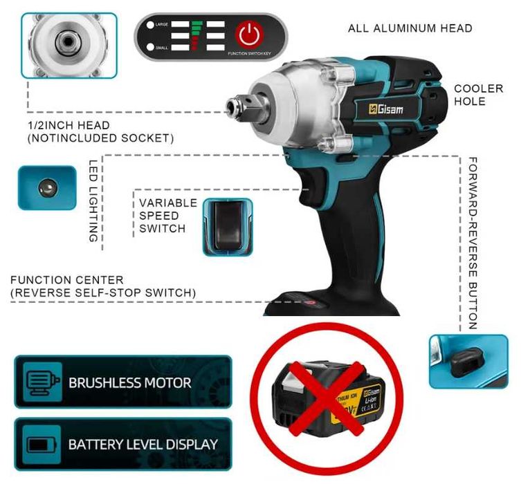 Безчетков Акумулаторен Гайковерт GISAM 520 Nm