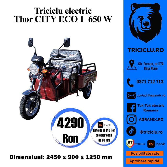 Triciclu electric Thor City Eco Blue Sky/Green Army Agramix
