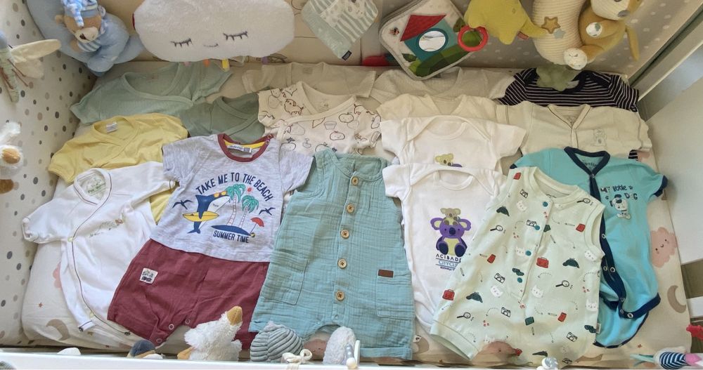 Лот бодита и ромпъри с къс и дълъг ръкав, 0-3 месеца, за момче
