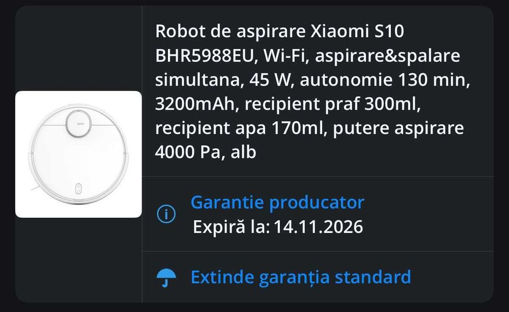 Aspirator Robot Xiaomi S10, in GARANTIE, Stare Foarte Buna