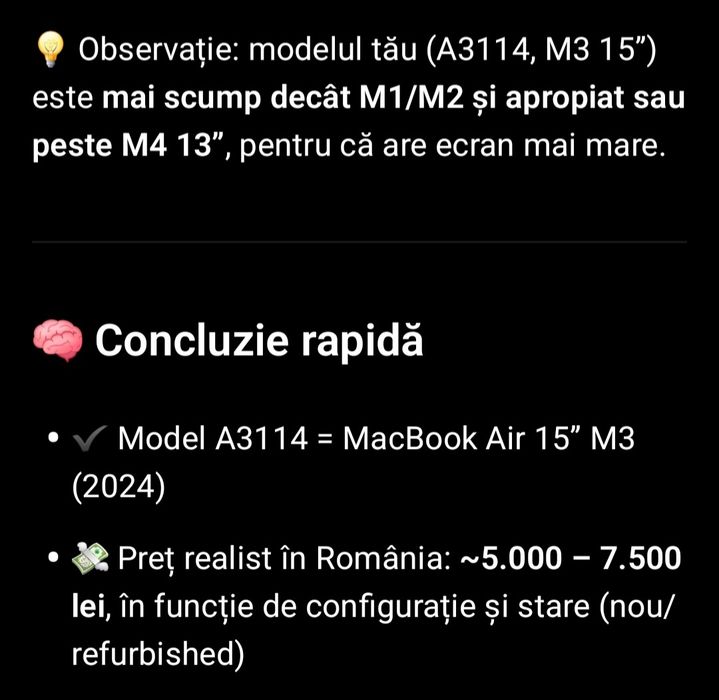 MacBook Air model 3114, M3, 15" nou