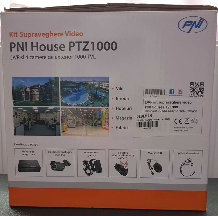 Kit Supraveghere Video PNI, DVR+ HDD WD 1TB, 4 camere noi