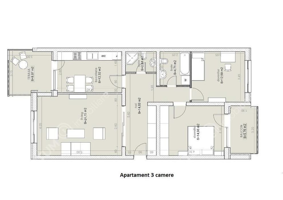 Apartament cu 3 camere decomandate 2 terase loc parcare — fotografia 3