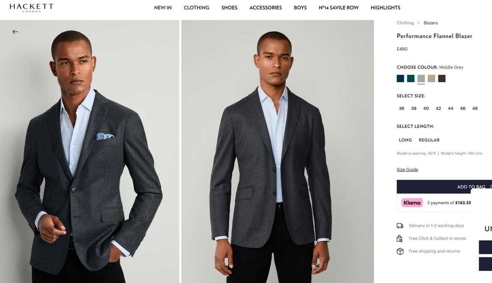 Sacou blazer de lux 48 M Hackett lana Loro Piana gri navy