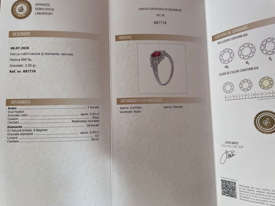 Inel cu rubin natural si diamante naturale