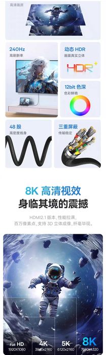 Baseus 8K-60Hz Ultra Cable Type-C to HDMI HDR 12-Bit 240Hz for MacBook