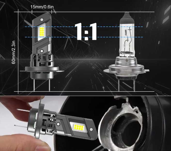 100W LED Мини Диодни крушки H7 12V +300% Светлина.