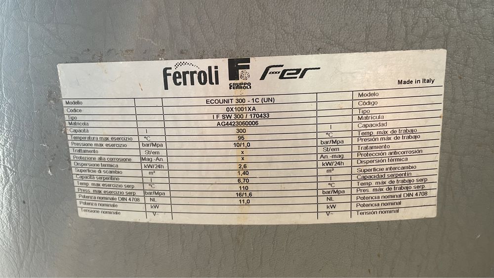 Boiler ferroli 300l