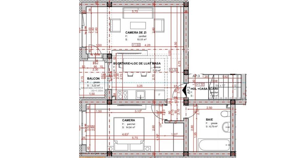 Apartament 2 camere semifinisat, etaj 1, balcon, priveliste