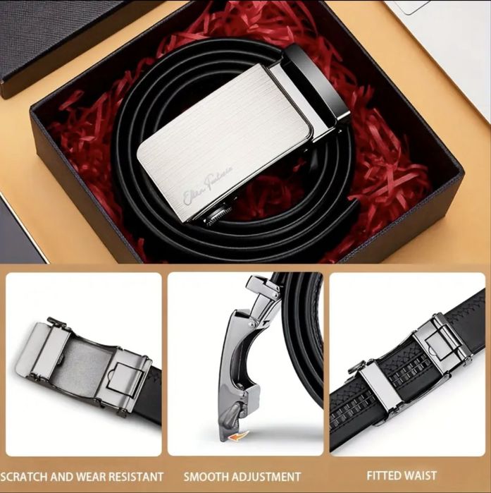 Мъжки официален колан с автоматична катарама/Класически от естест.кожа