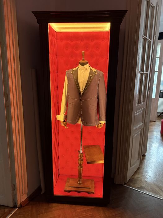 Vitrina de prezentare showroom cu tapiterie catifea si iluminare LED