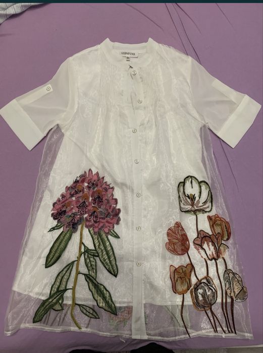 .Нова рокля на Veinfuns , къс ръкав, с бродерия отпред и отзад, с тюл.