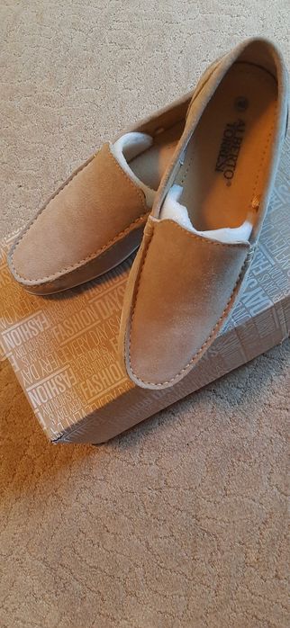 Mocasini piele întoarsă damă/bărbați bej, Alberto Toressi, măsura 40