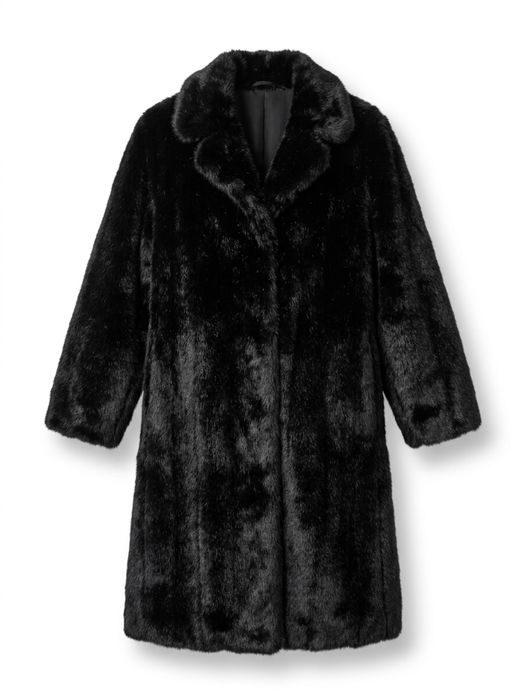 Луксозно oversize черно палто с изкуствен косъм Л -ХЛ размер
