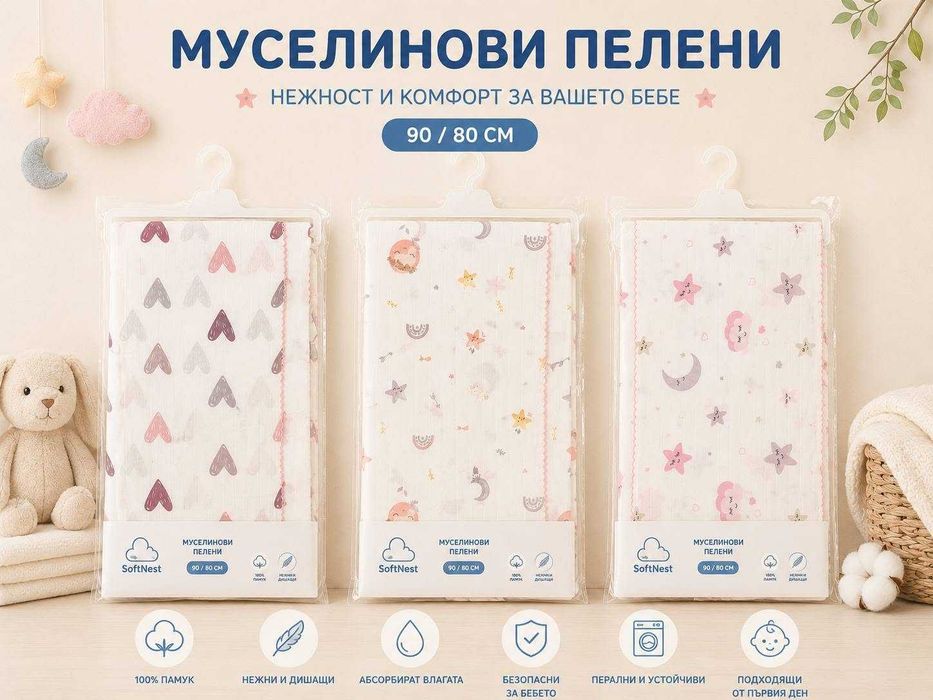 Муселинови пелени 80/90см