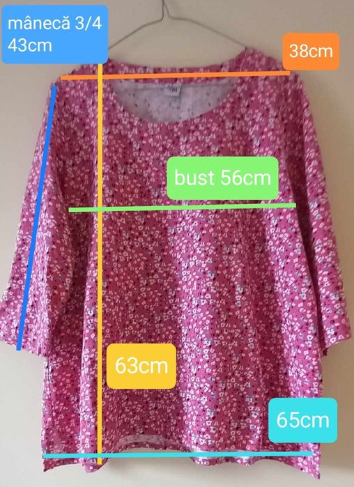 Bluză roz L cu mâneci 3/4