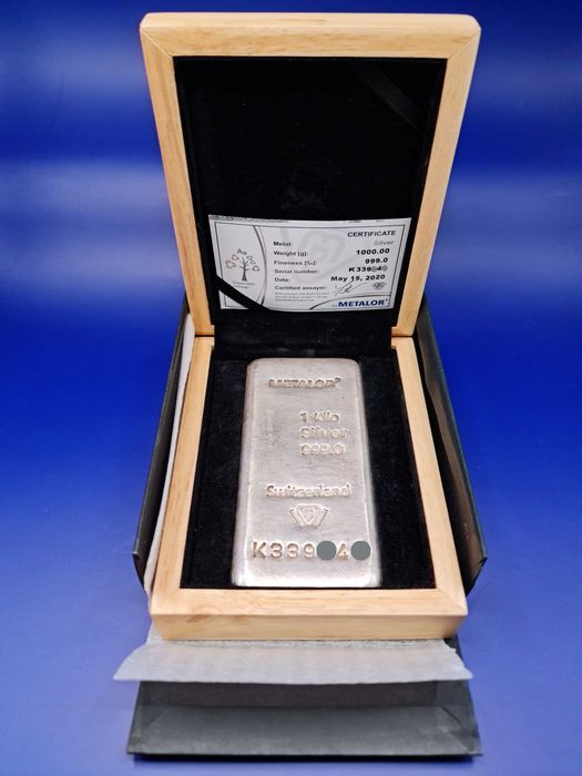 Сребърно кюлче METALOR 1кг Швейцария