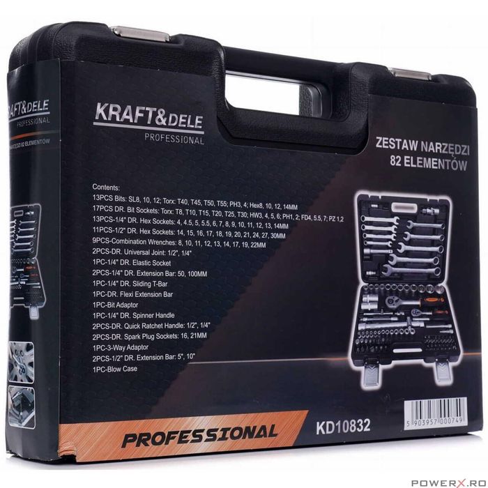 Trusa de scule, set chei pentru ateliere, 82 piese, Kraft