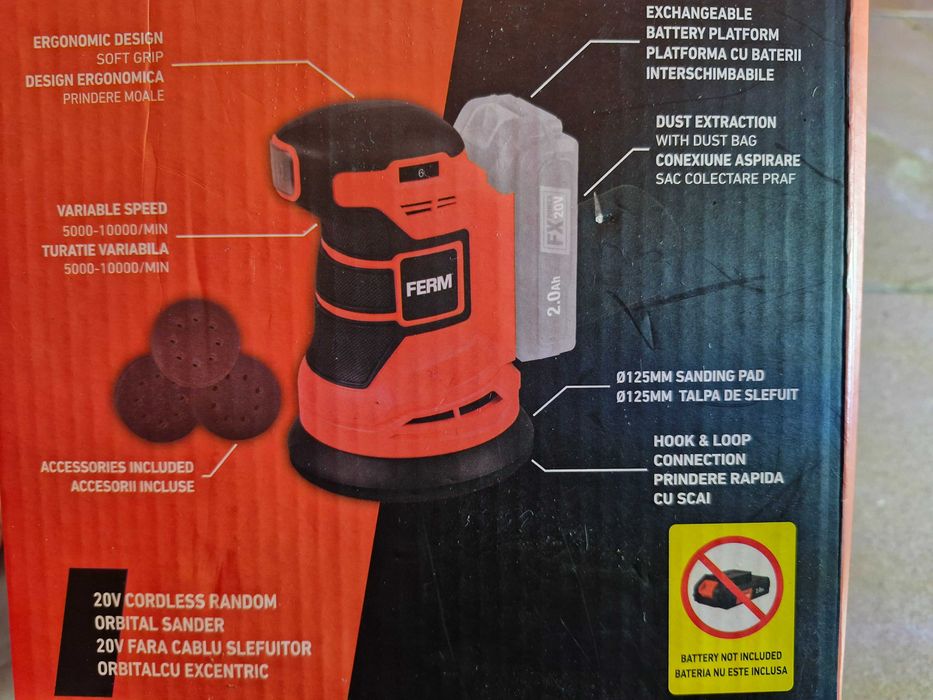 Slefuitor orbital cu excentric fara cablu accesori incluse talpa 125mm nu include acumulator 20v