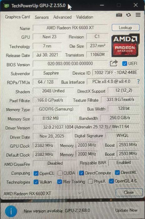 AMD Radeon RX6600XT 8GB Sapphire Pulse