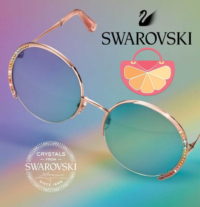 SWAROVSKI – Дамски метални слънчеви очила с разноцветни кристали нови