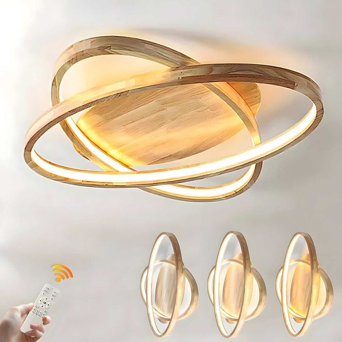 ЛЕД LED дървена таванна лампа полилей, 52см димируема дистанционно 221
