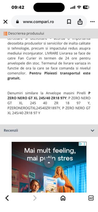 Anvelope vara Pirelli Dot 0517 folosite doar Vara