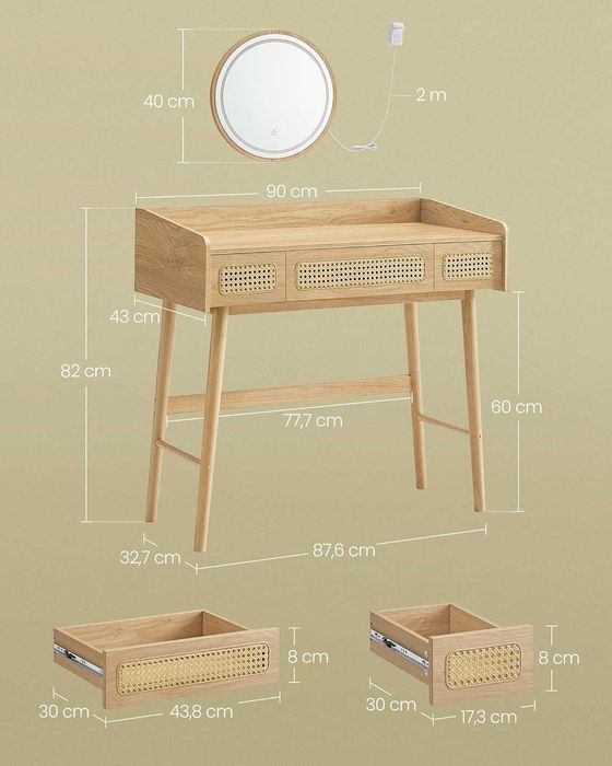 Тоалетка в дървесен цвят с ЛЕД огледало