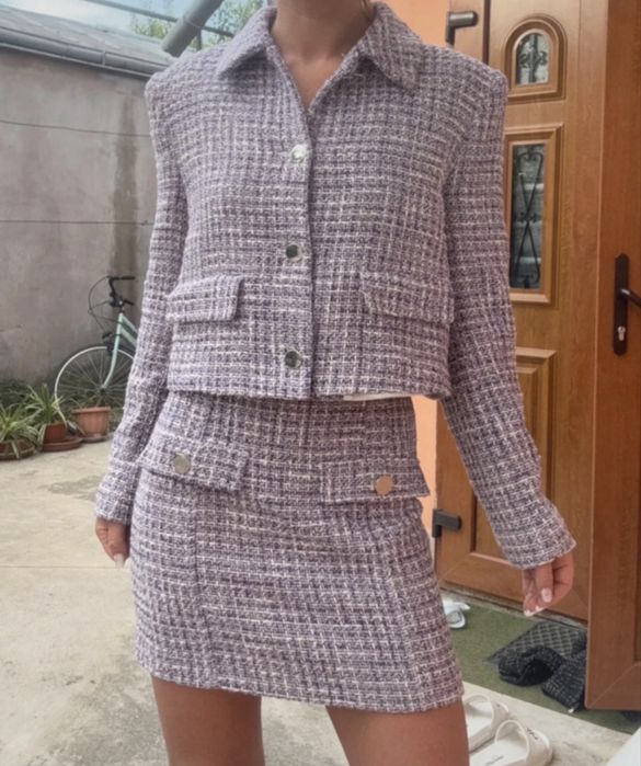 Set tweed fusta si sacou zara nou