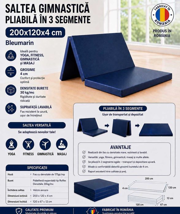 Saltea gimnastică si masaj pliabila 200x120x4 cm