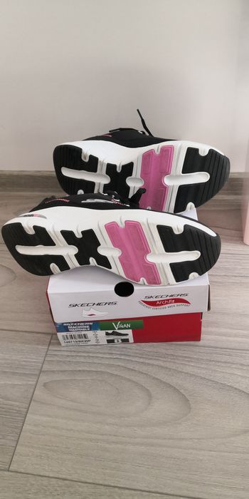 Skechers, Pantofi sport Arch Fit, Alb, Negru, 38