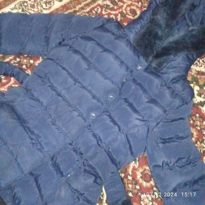 Куртка синяя детская зимняя с ремнем