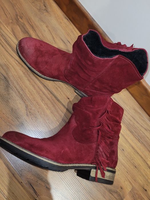 Червени боти естествен велур Неди стил